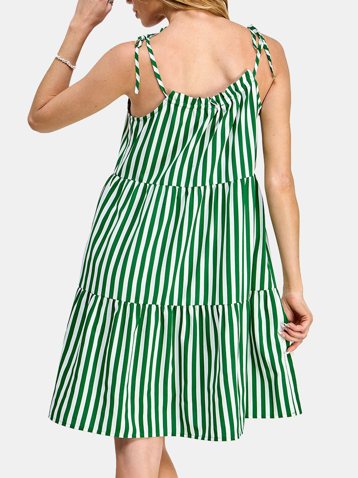 Tie Shoulder Stripe Print Short Dress