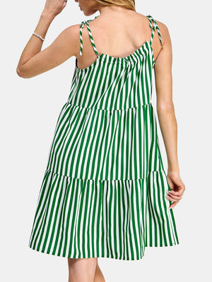 Tie Shoulder Stripe Print Short Dress