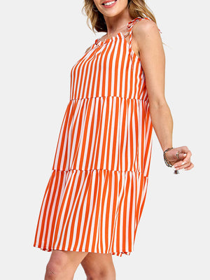 Tie Shoulder Stripe Print Short Dress