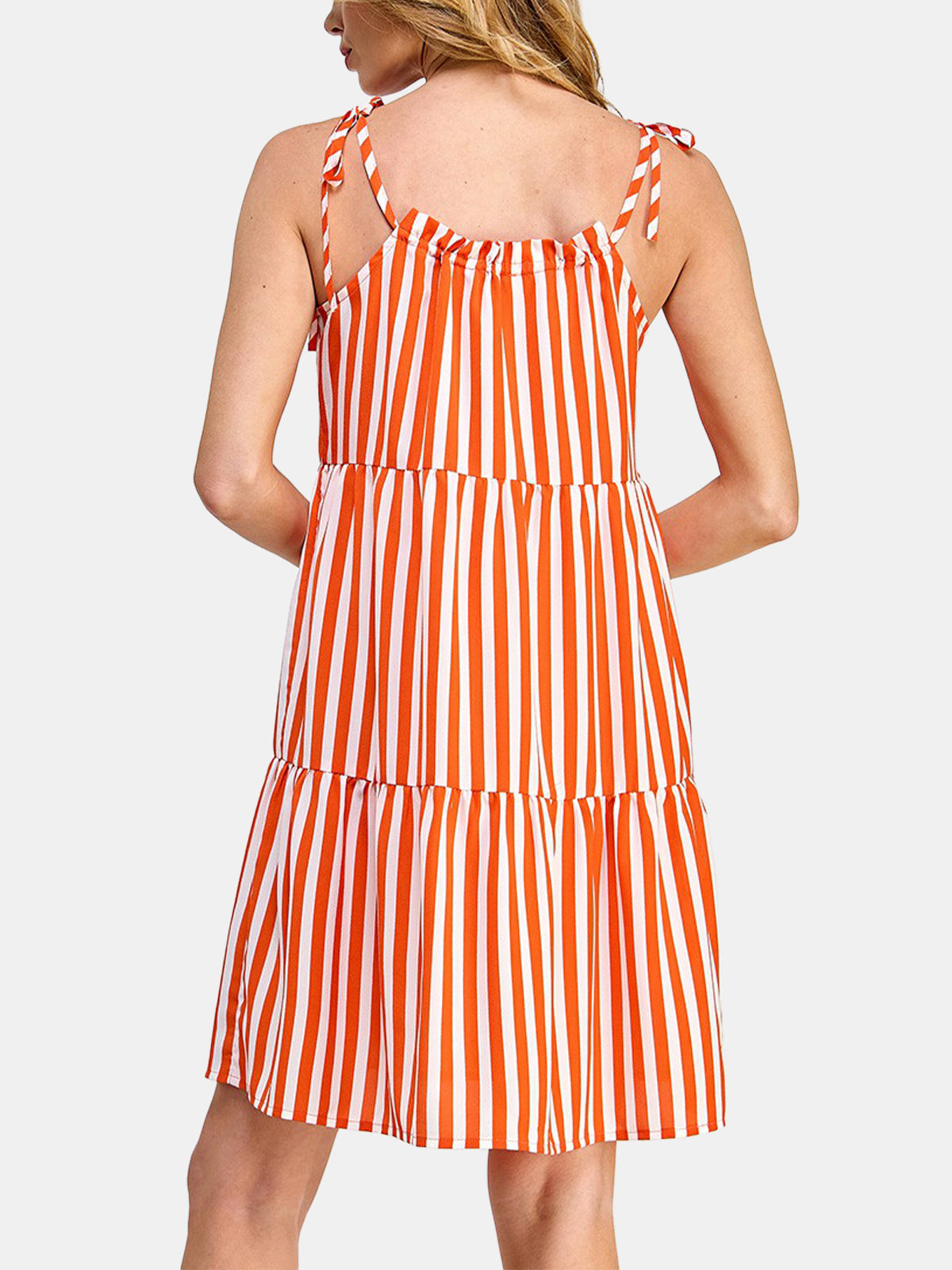 Tie Shoulder Stripe Print Short Dress