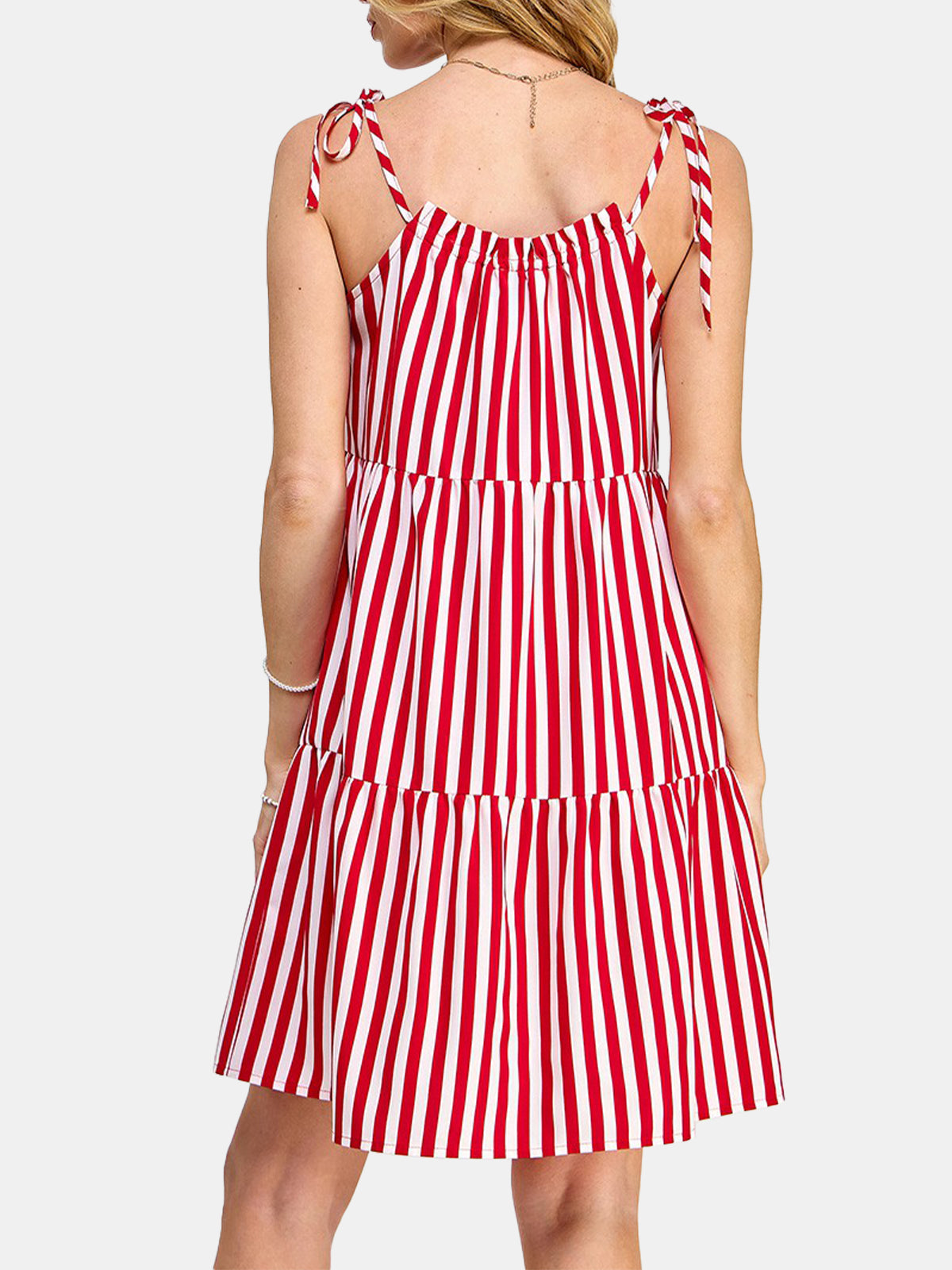 Tie Shoulder Stripe Print Short Dress