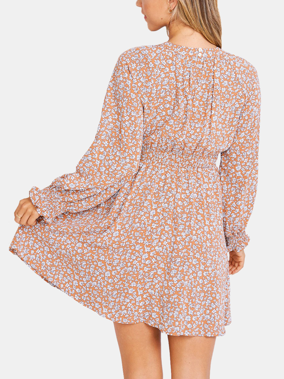 Rust Floral Print Mini Dress
