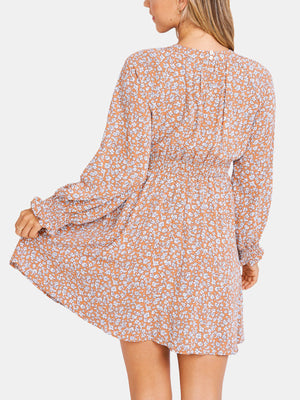 Rust Floral Print Mini Dress
