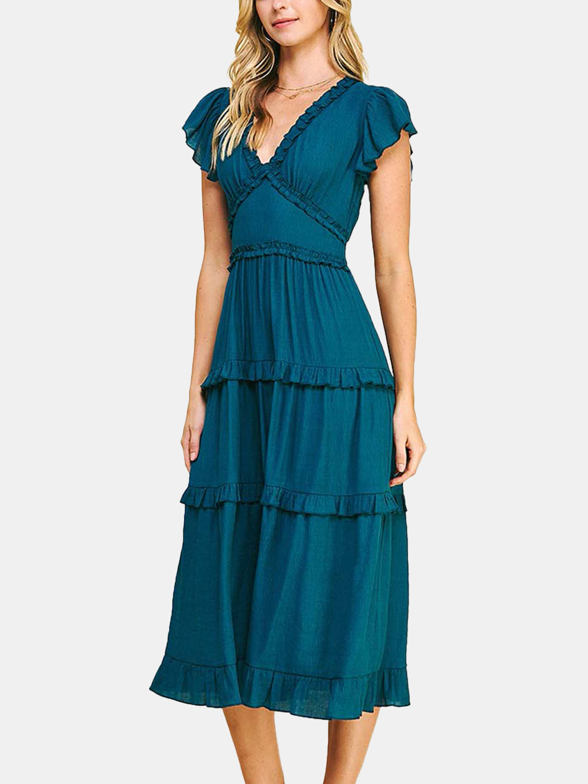 Ruffled Tea Length Dress