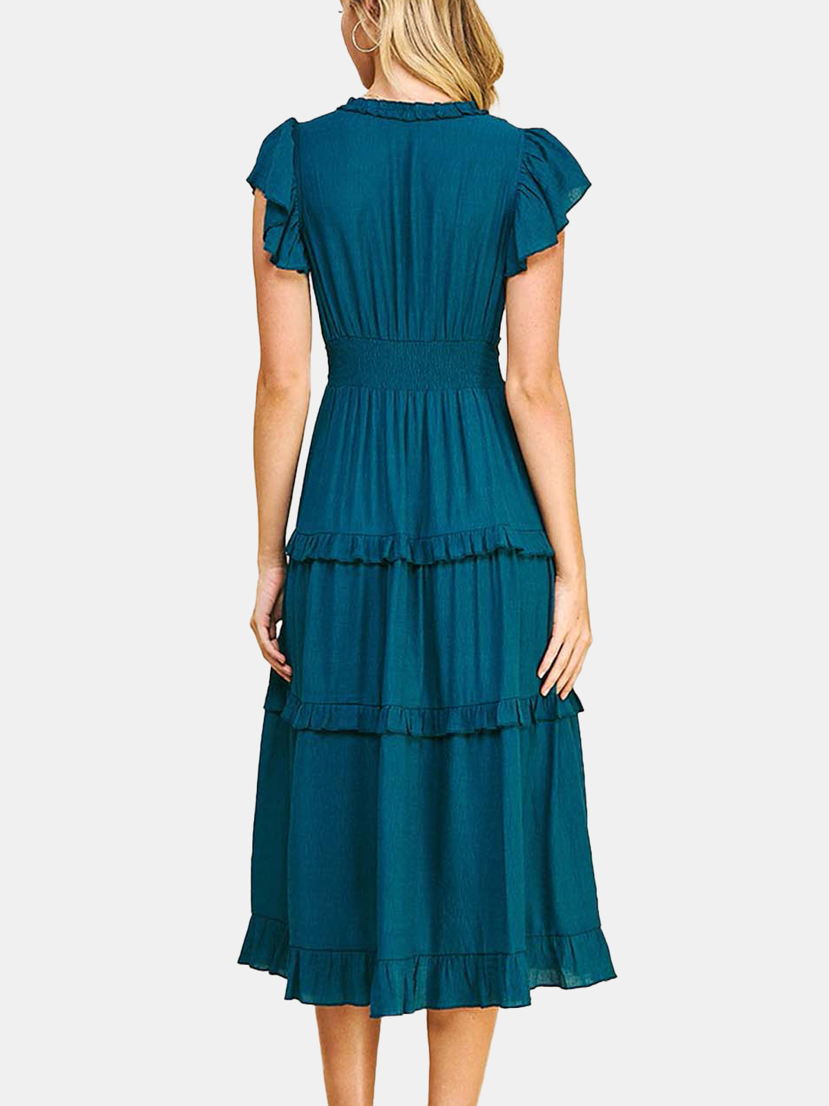 Ruffled Tea Length Dress