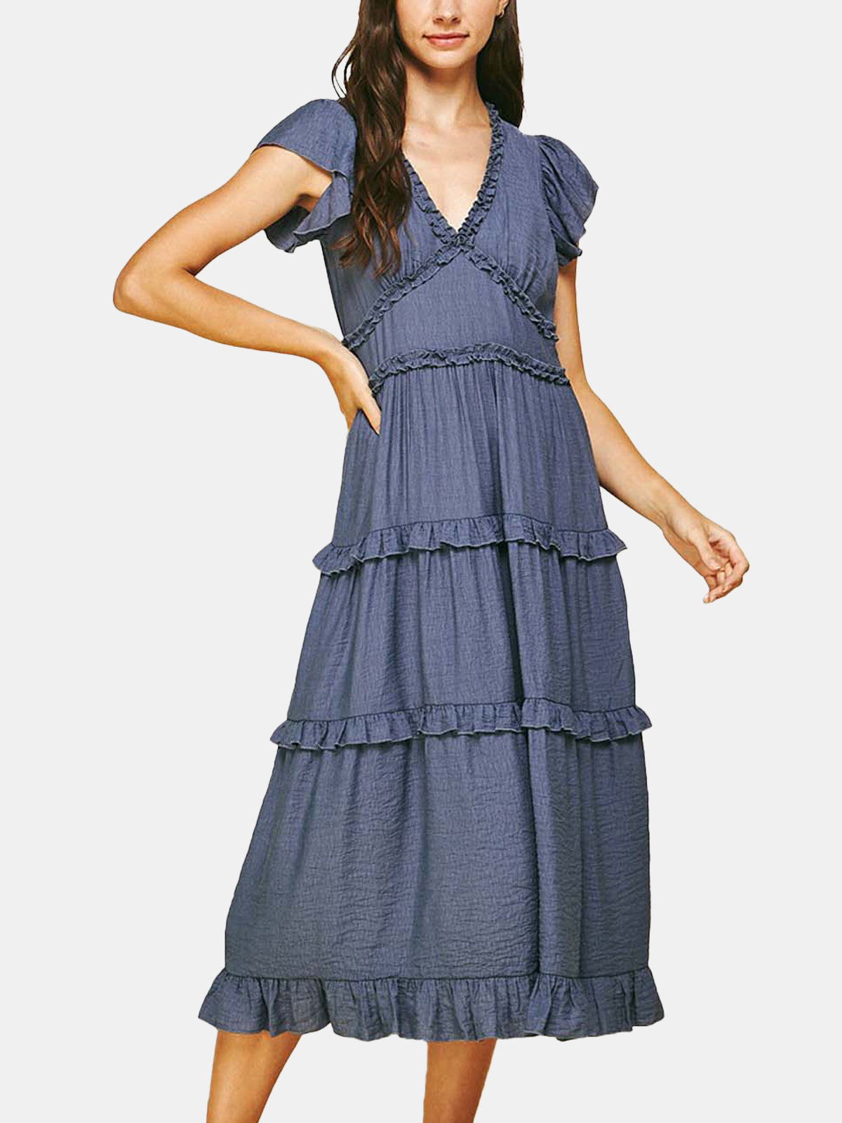 Ruffled Tea Length Dress