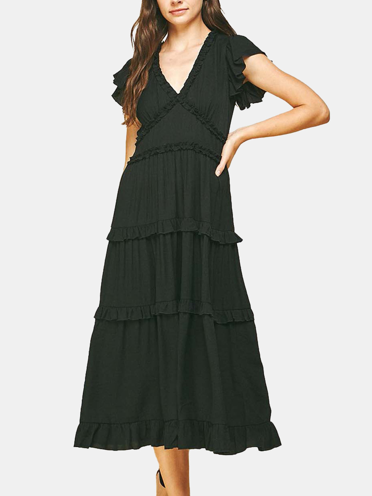 Ruffled Tea Length Dress