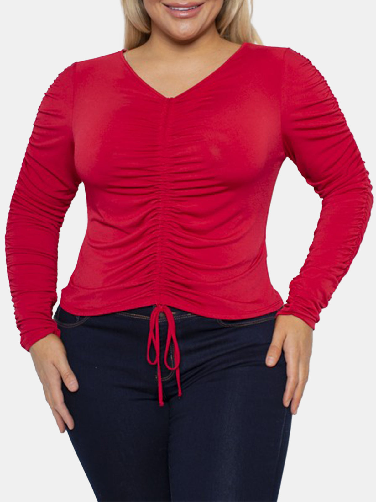 Plus Size Drawstring Ruched Knit Top