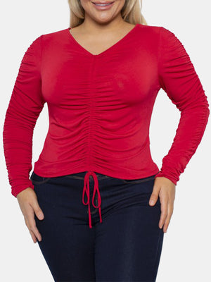 Plus Size Drawstring Ruched Knit Top