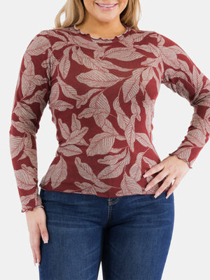 Plus Size Lettuce Hem Long Sleeve Knit Top