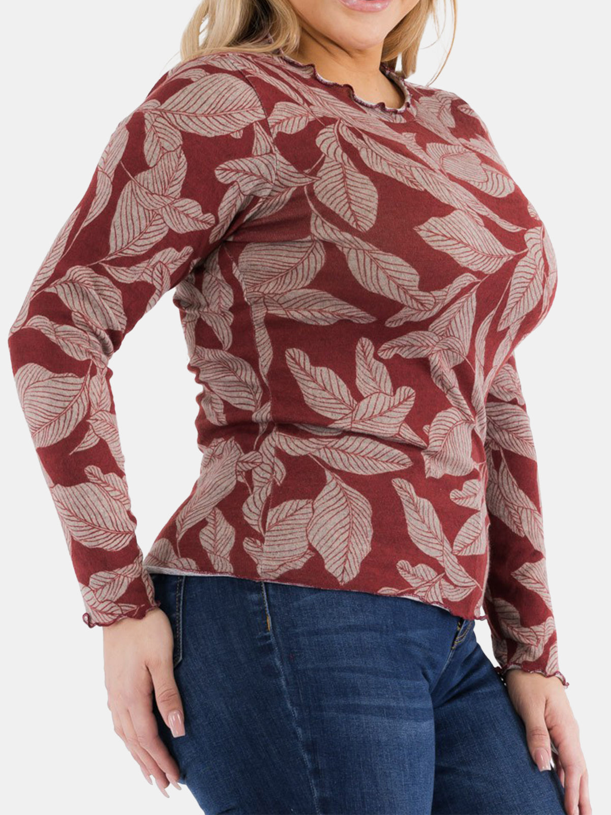 Plus Size Lettuce Hem Long Sleeve Knit Top
