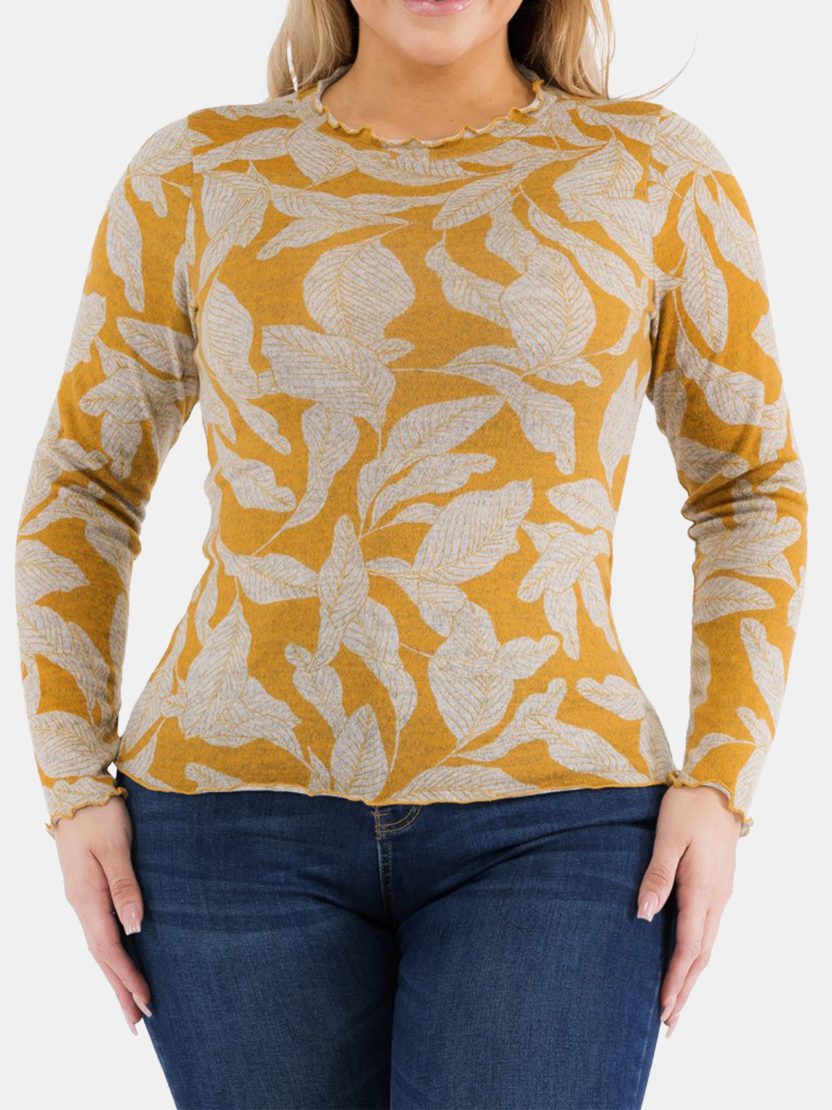 Plus Size Lettuce Hem Long Sleeve Knit Top