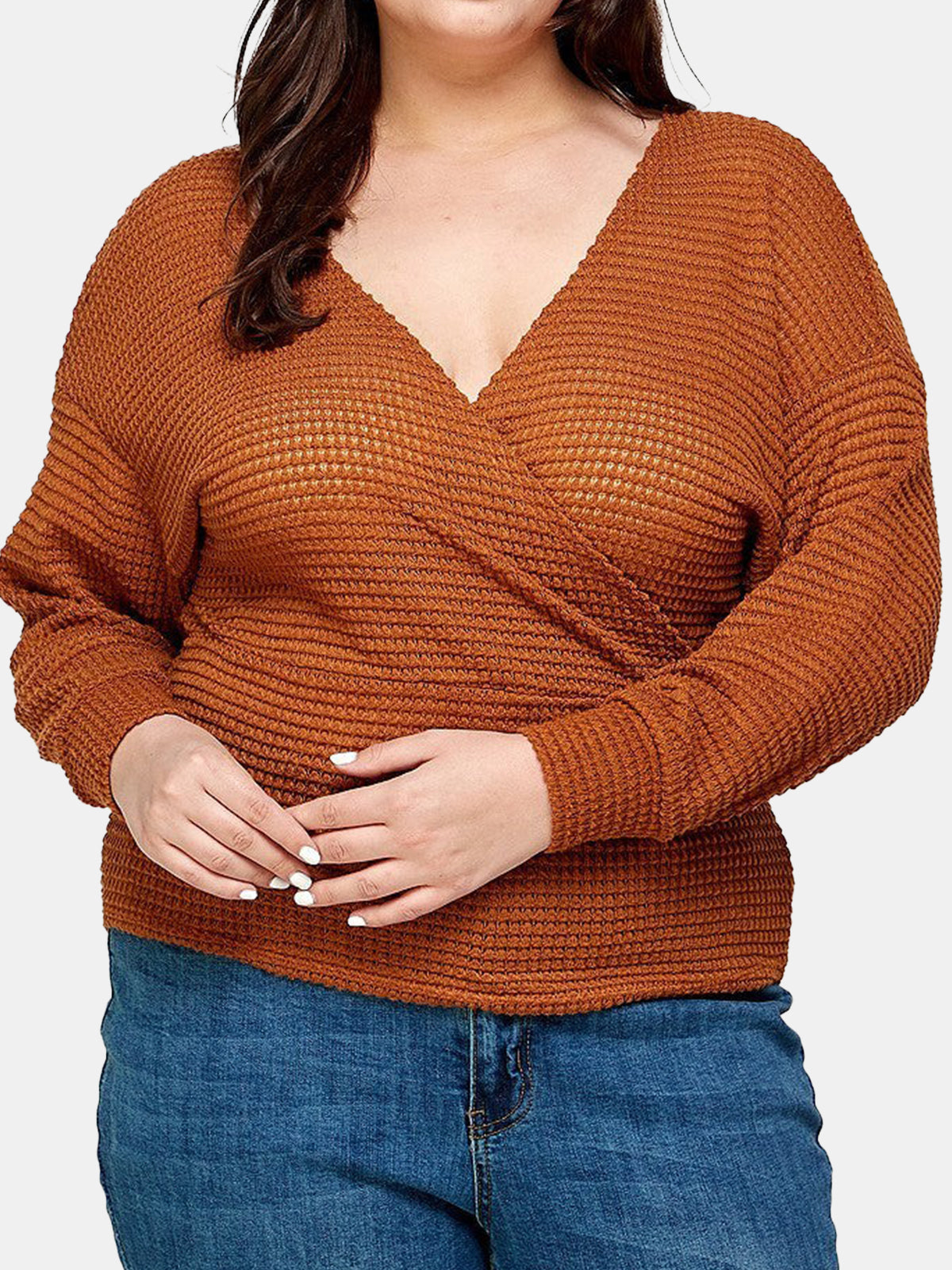 Plus Size Textured Waffle Sweater Top