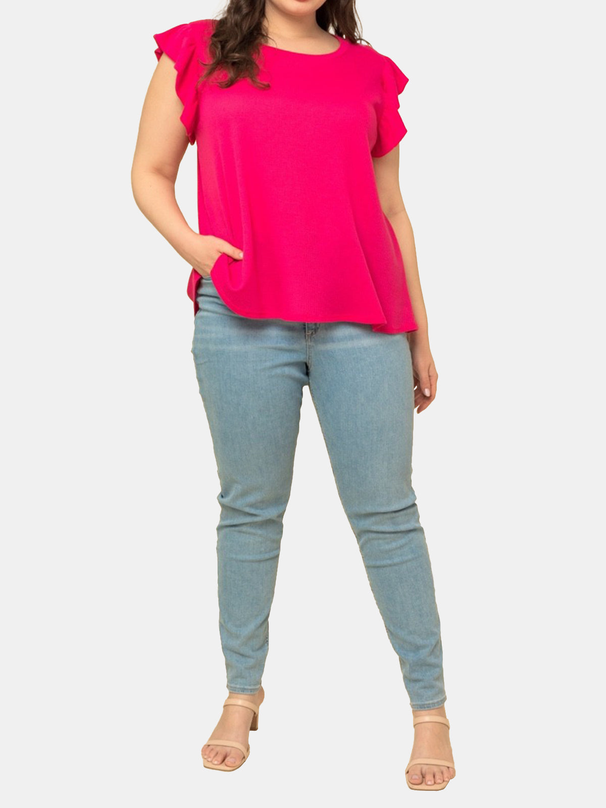 Plus Size Relaxed Fit Flutter Sleeve Knit Top