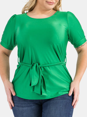 Plus Size Tie Waist Satin Knit Top