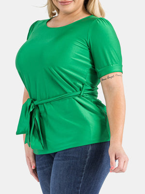 Plus Size Tie Waist Satin Knit Top