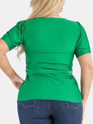 Plus Size Tie Waist Satin Knit Top