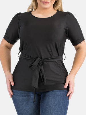 Plus Size Tie Waist Satin Knit Top