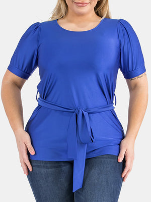 Plus Size Tie Waist Satin Knit Top