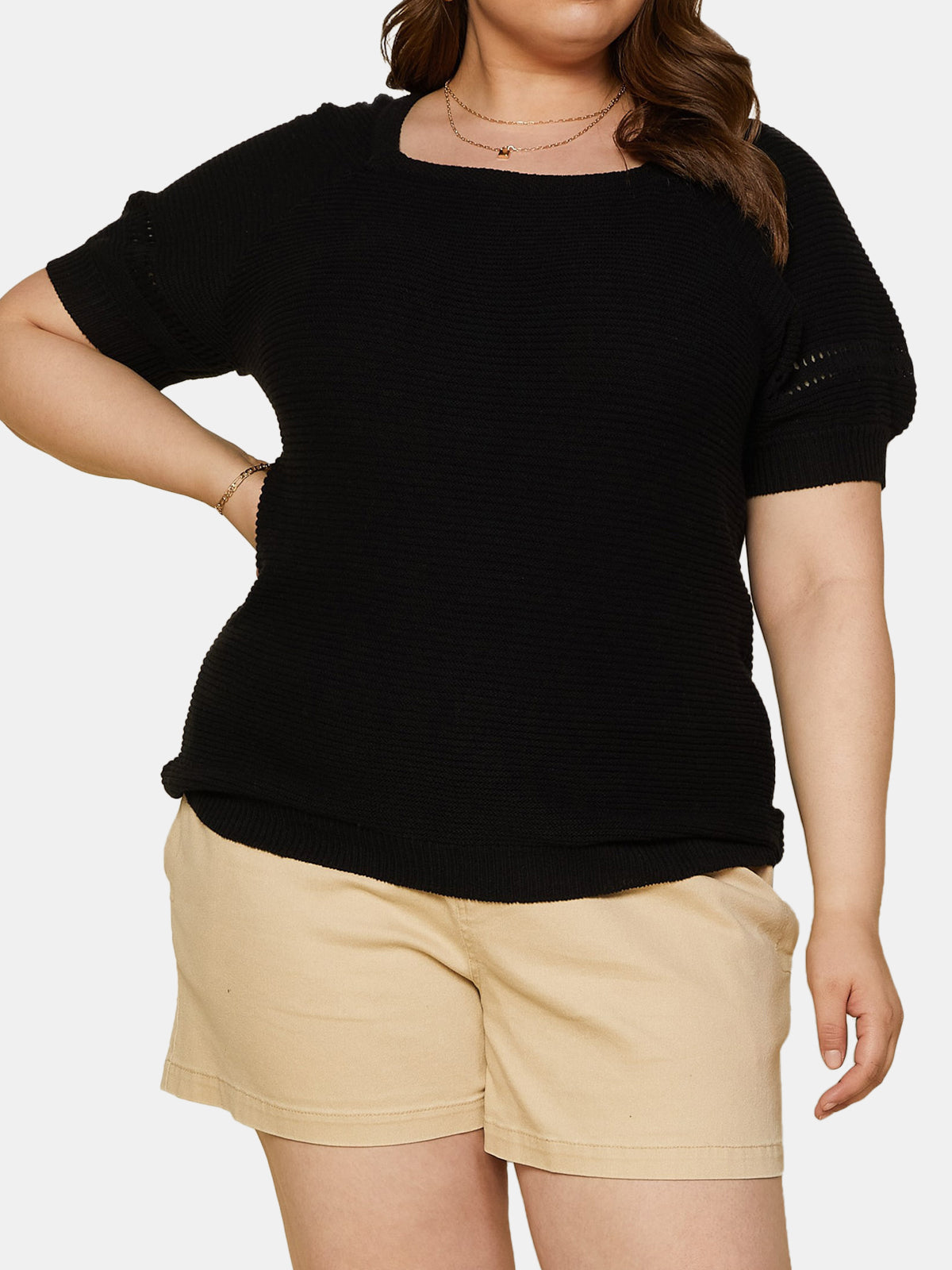 Plus Size Short Puffy Sleeve Top