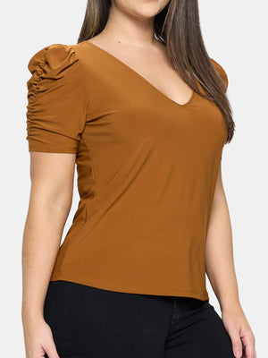 Plus Size Ruched Puffy Short Sleeve Top