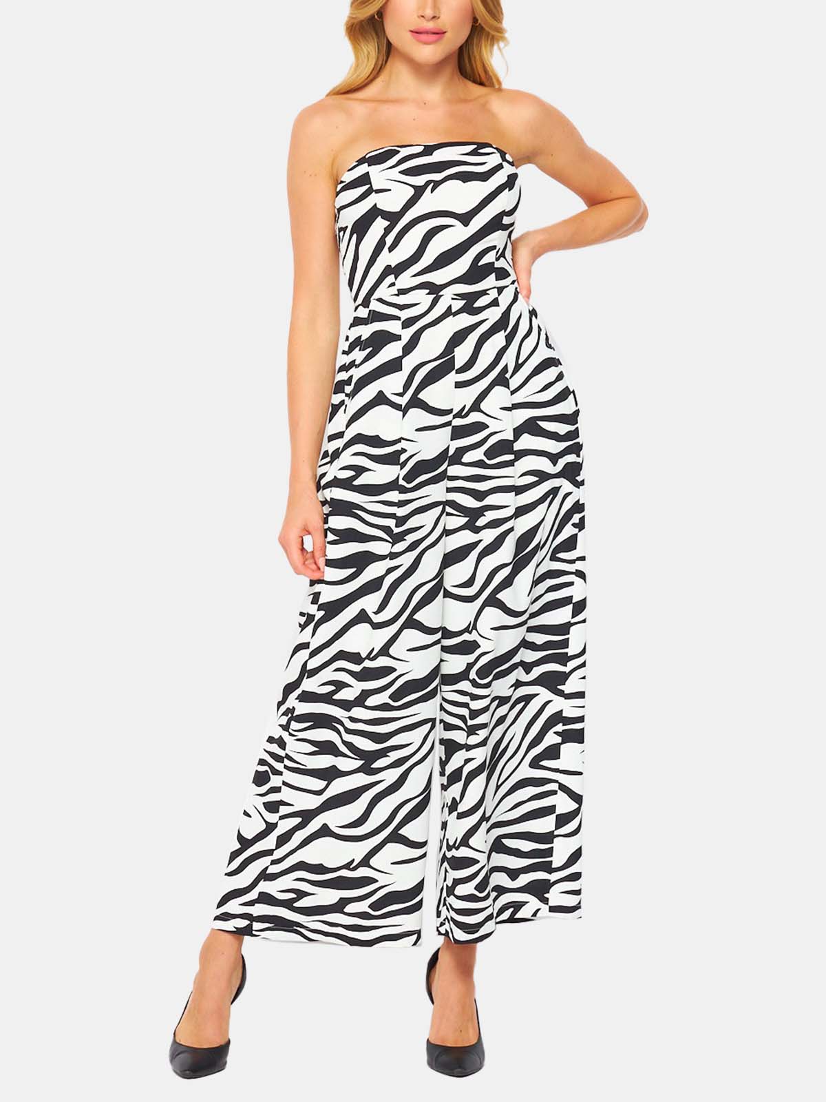 Woven Zebra Print Tube Jumpsuit