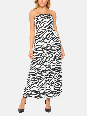 Woven Zebra Print Tube Jumpsuit