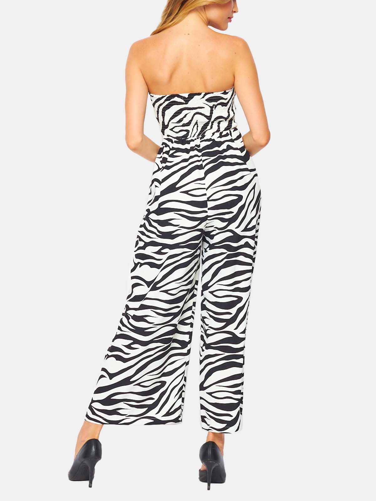 Woven Zebra Print Tube Jumpsuit