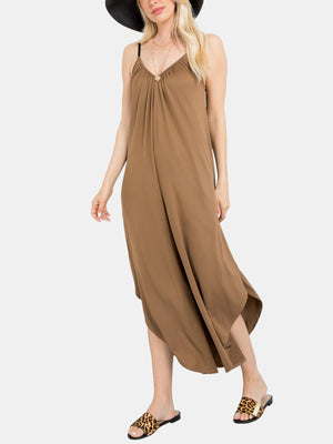 Solid V-neck Pocket Jumpsuit