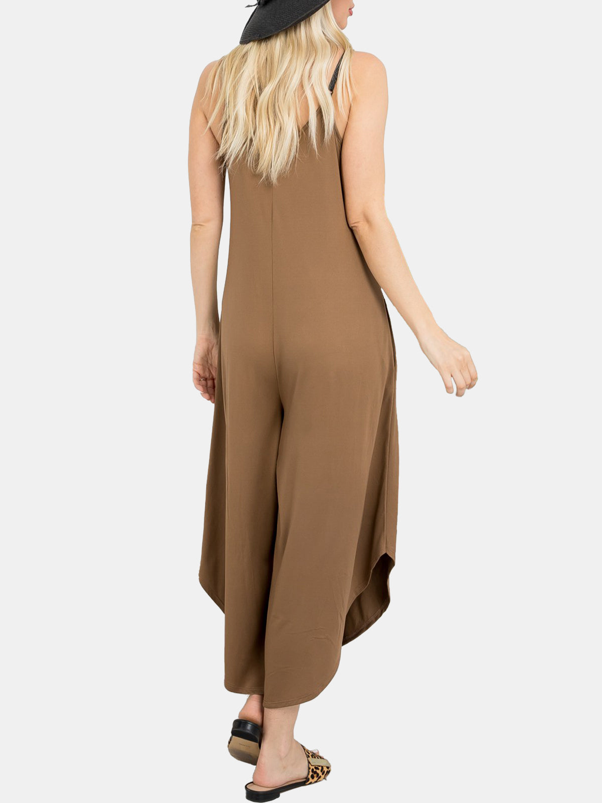 Solid V-neck Pocket Jumpsuit
