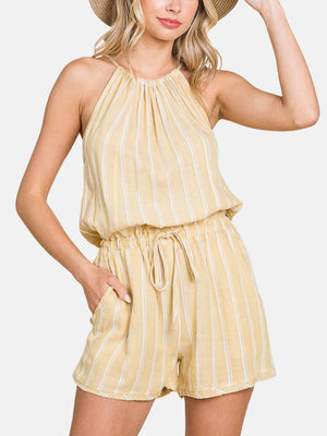 Striped linen/cotton blend romper