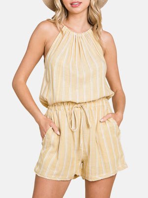 Striped linen/cotton blend romper