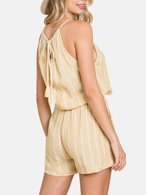 Striped linen/cotton blend romper