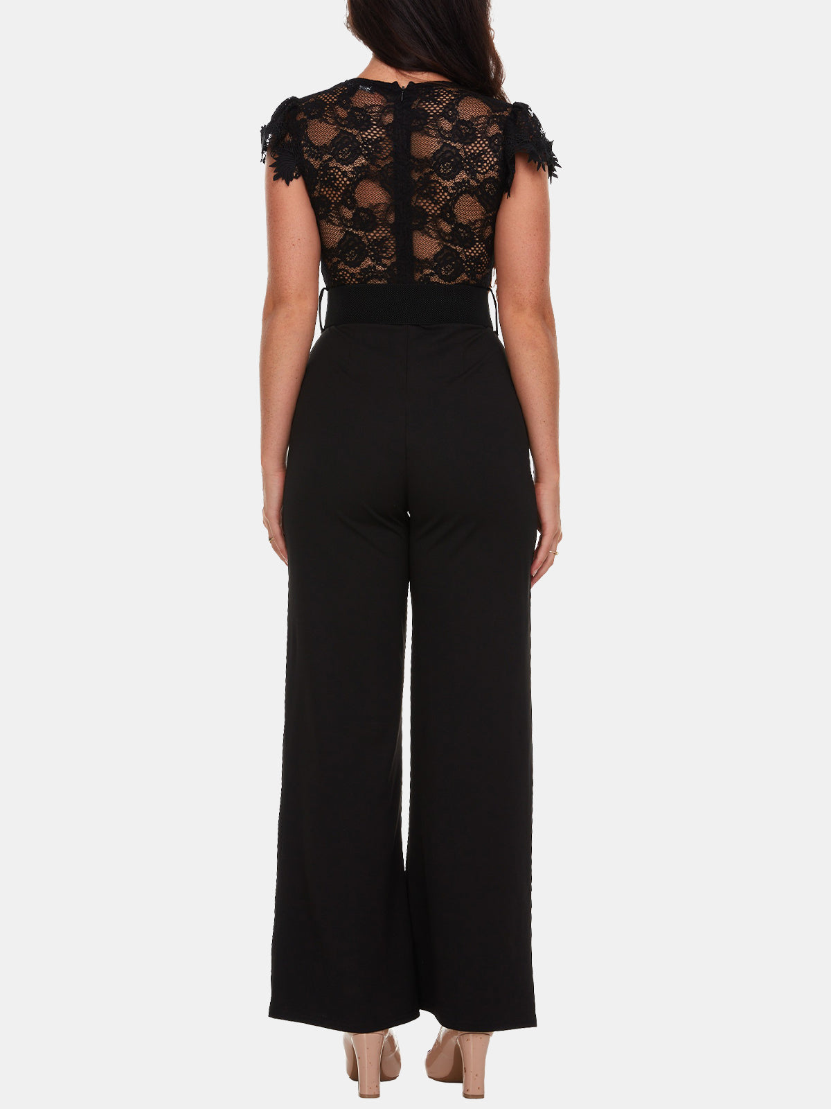 Crochet and Crepe Jumpsuit w/ Bow Belt