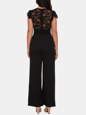 Crochet and Crepe Jumpsuit w/ Bow Belt
