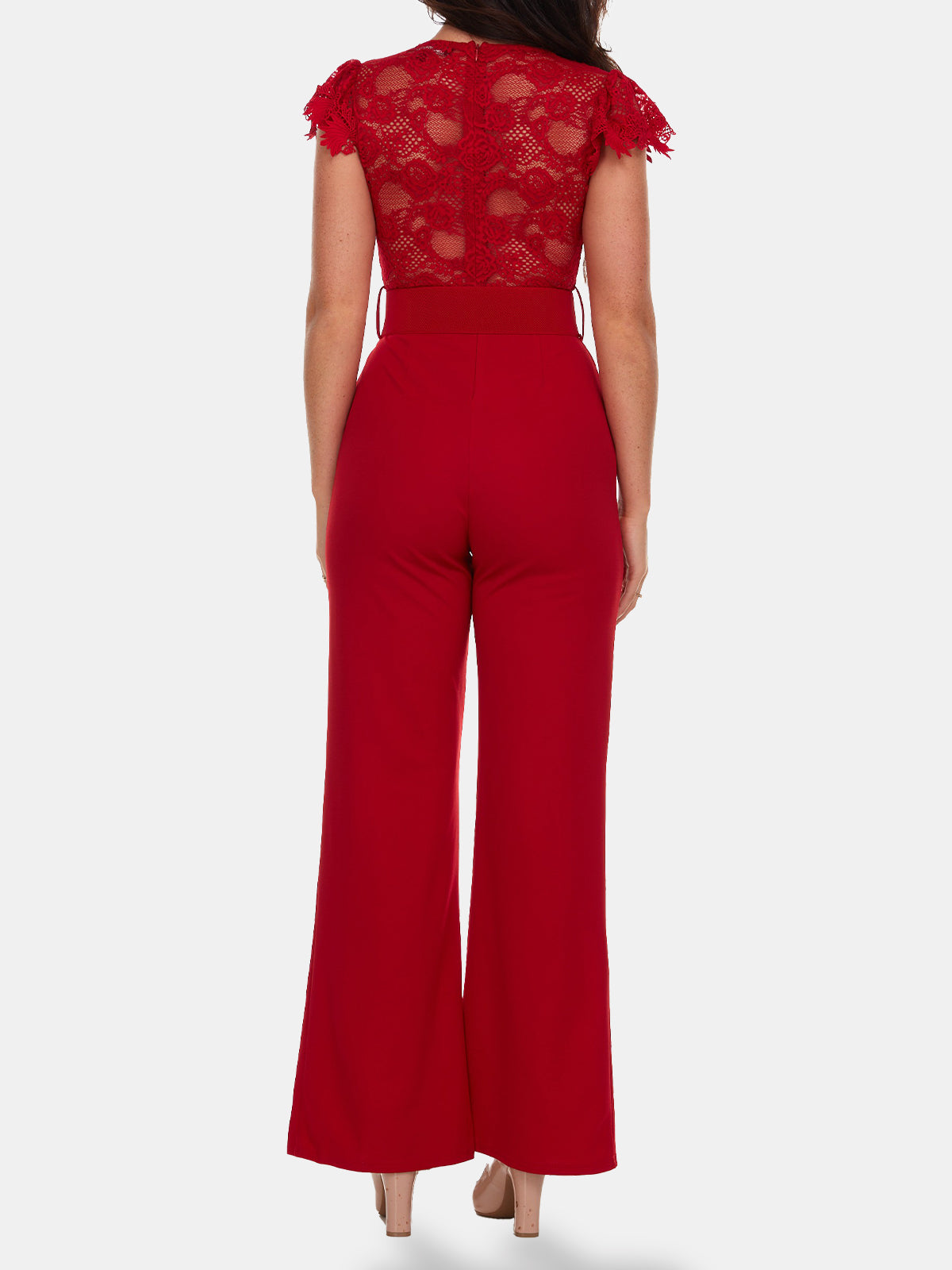 Crochet and Crepe Jumpsuit w/ Bow Belt
