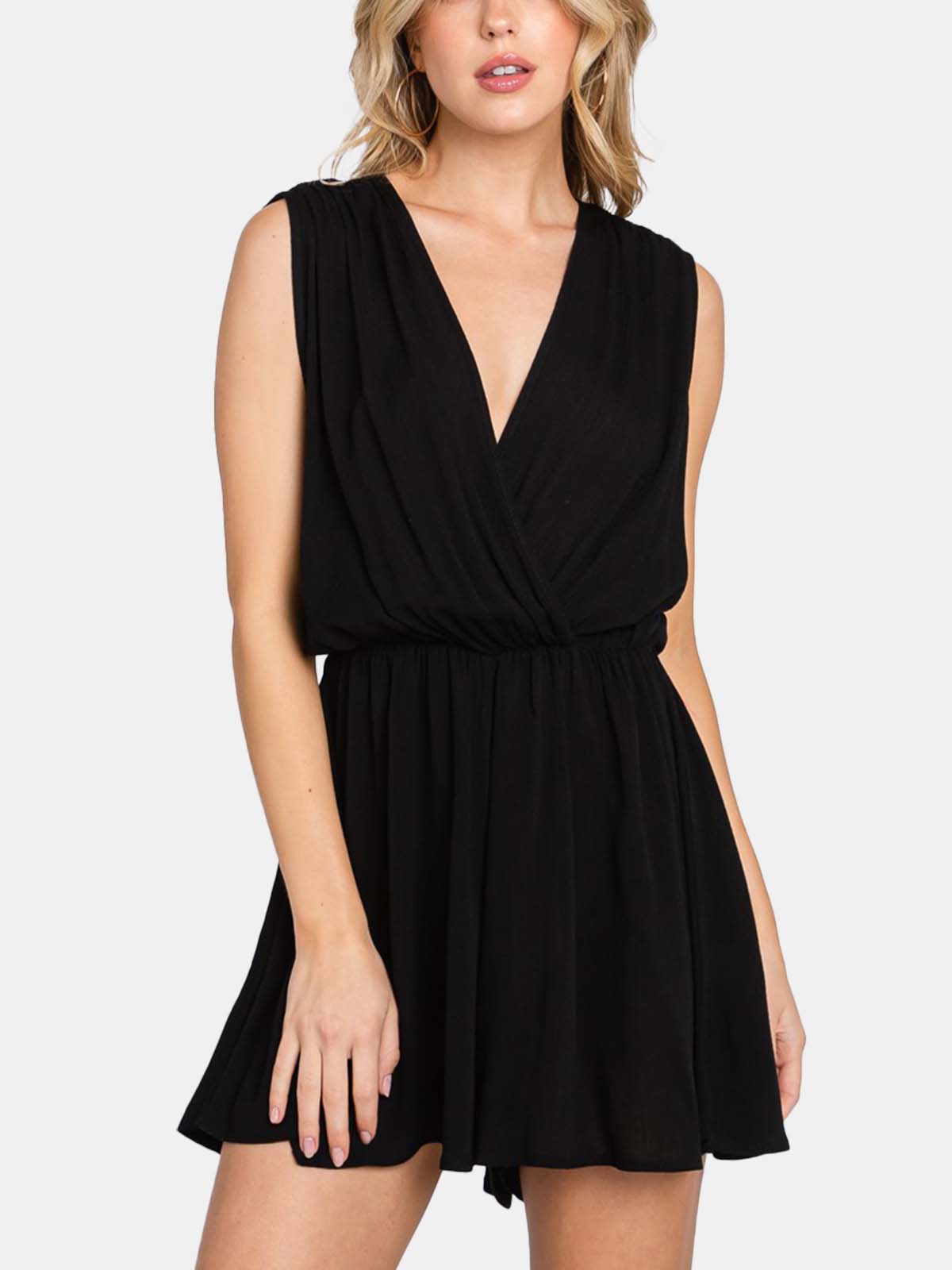 Solid Deep V-Neck Romper