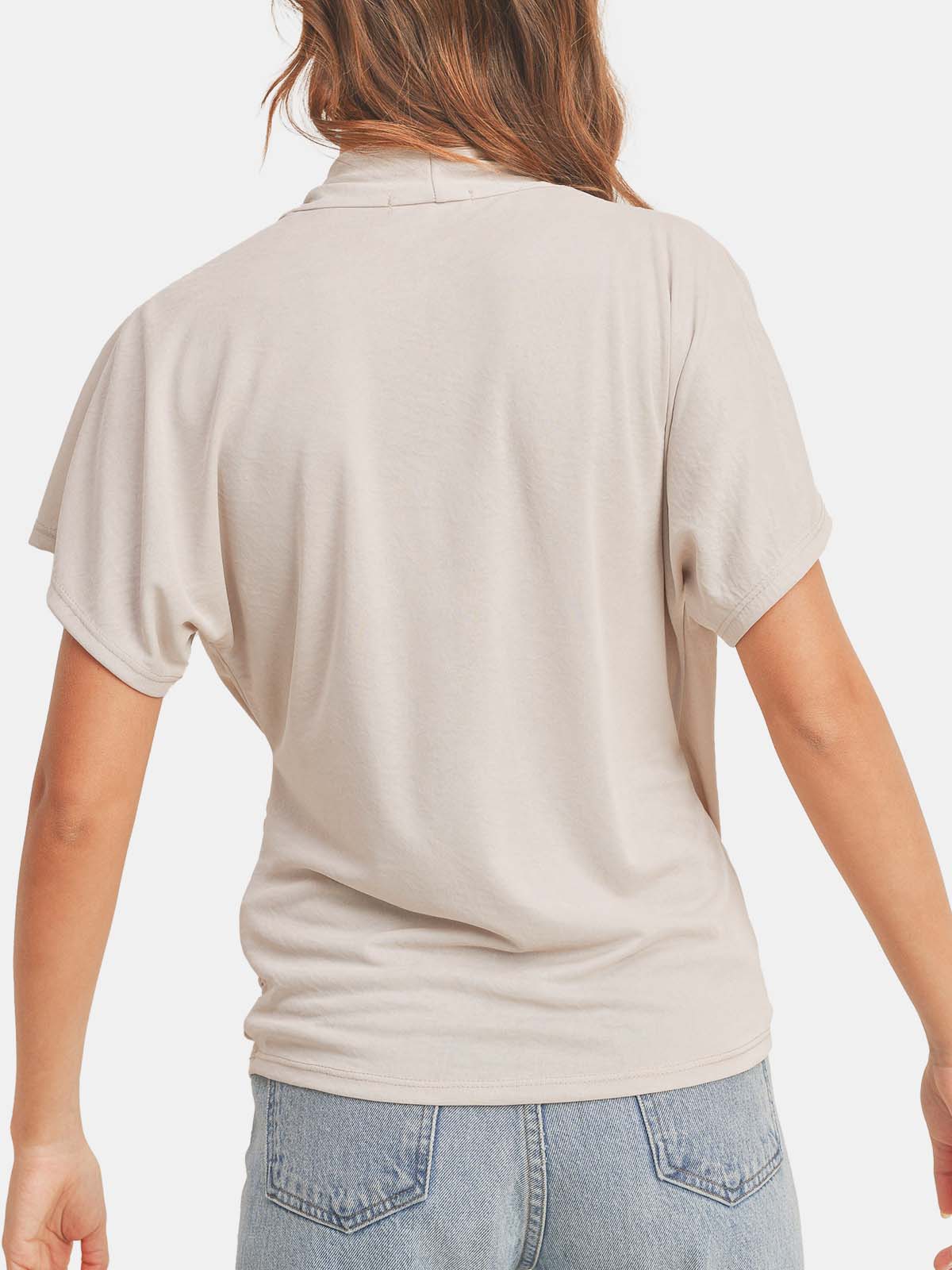 Short Dolman Sleeves Shirring Surplice Knit Top