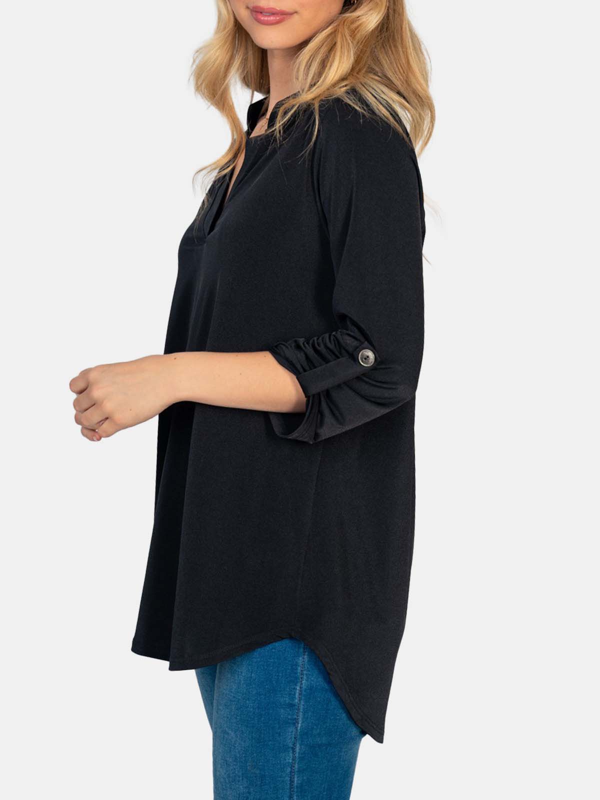 Three Quarter Sleeve Shiny Solid Knit Top