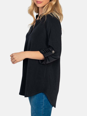 Three Quarter Sleeve Shiny Solid Knit Top