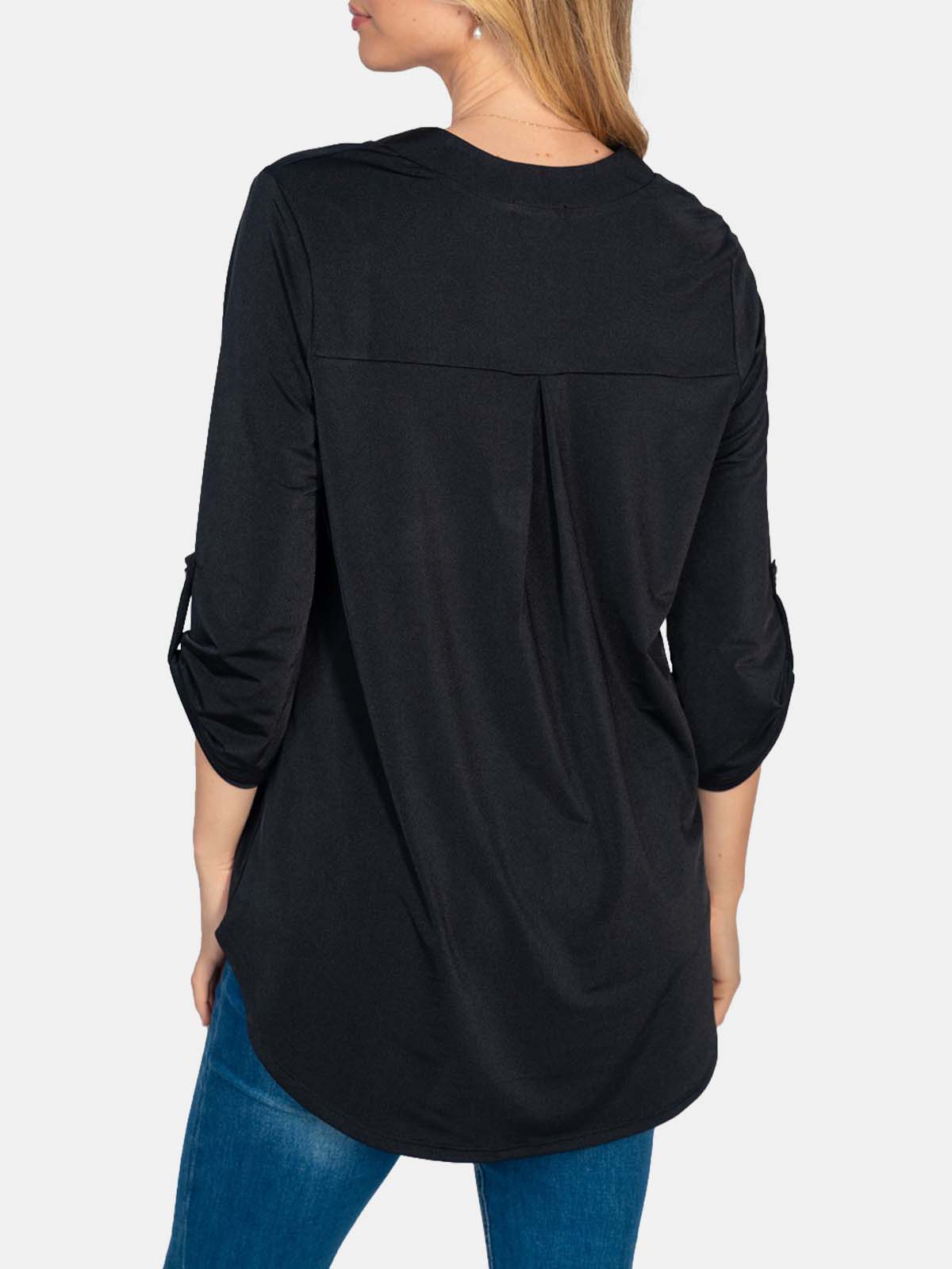 Three Quarter Sleeve Shiny Solid Knit Top