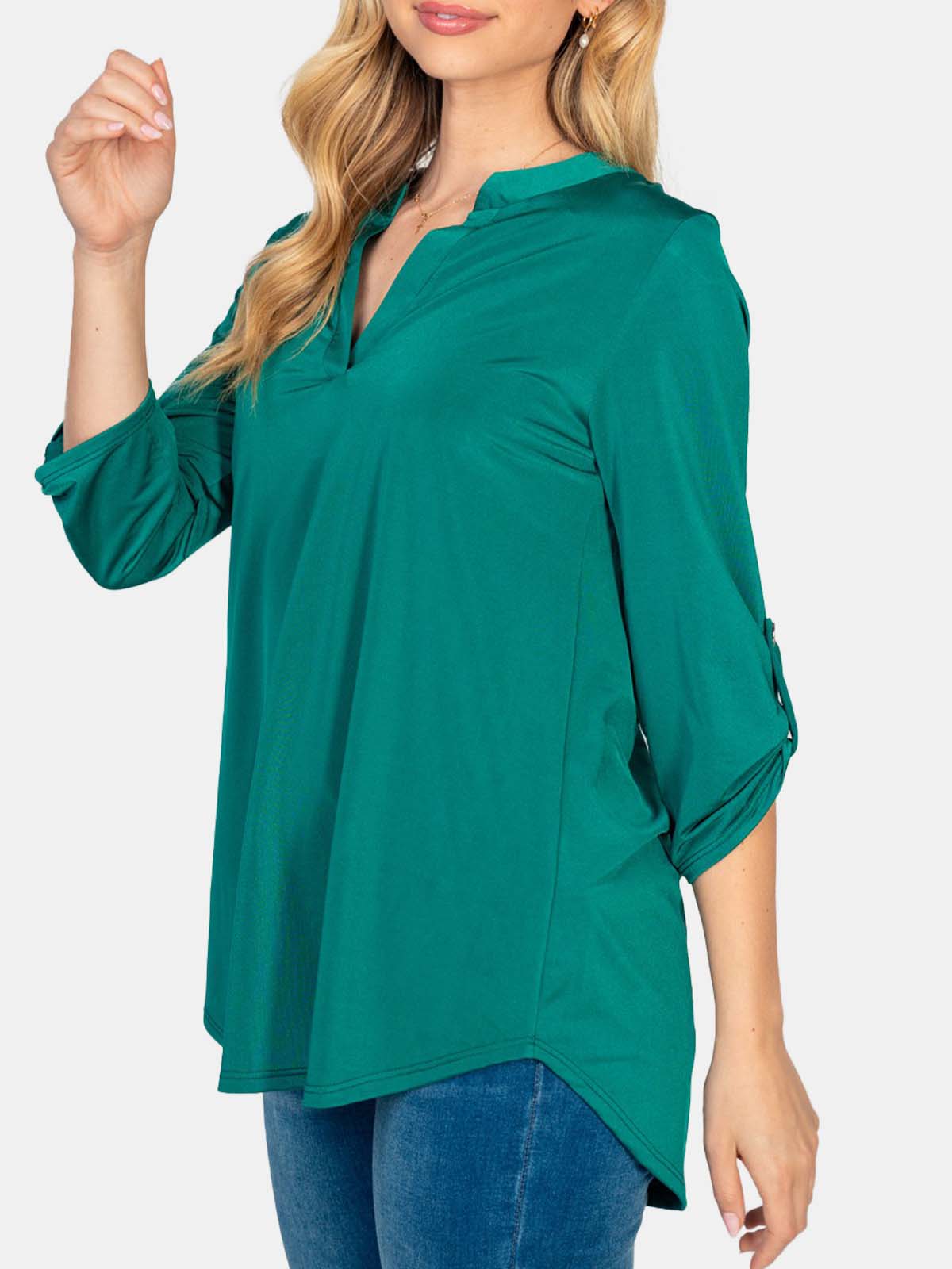 Three Quarter Sleeve Shiny Solid Knit Top