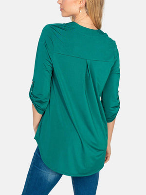 Three Quarter Sleeve Shiny Solid Knit Top