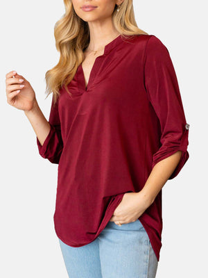 Three Quarter Sleeve Shiny Solid Knit Top