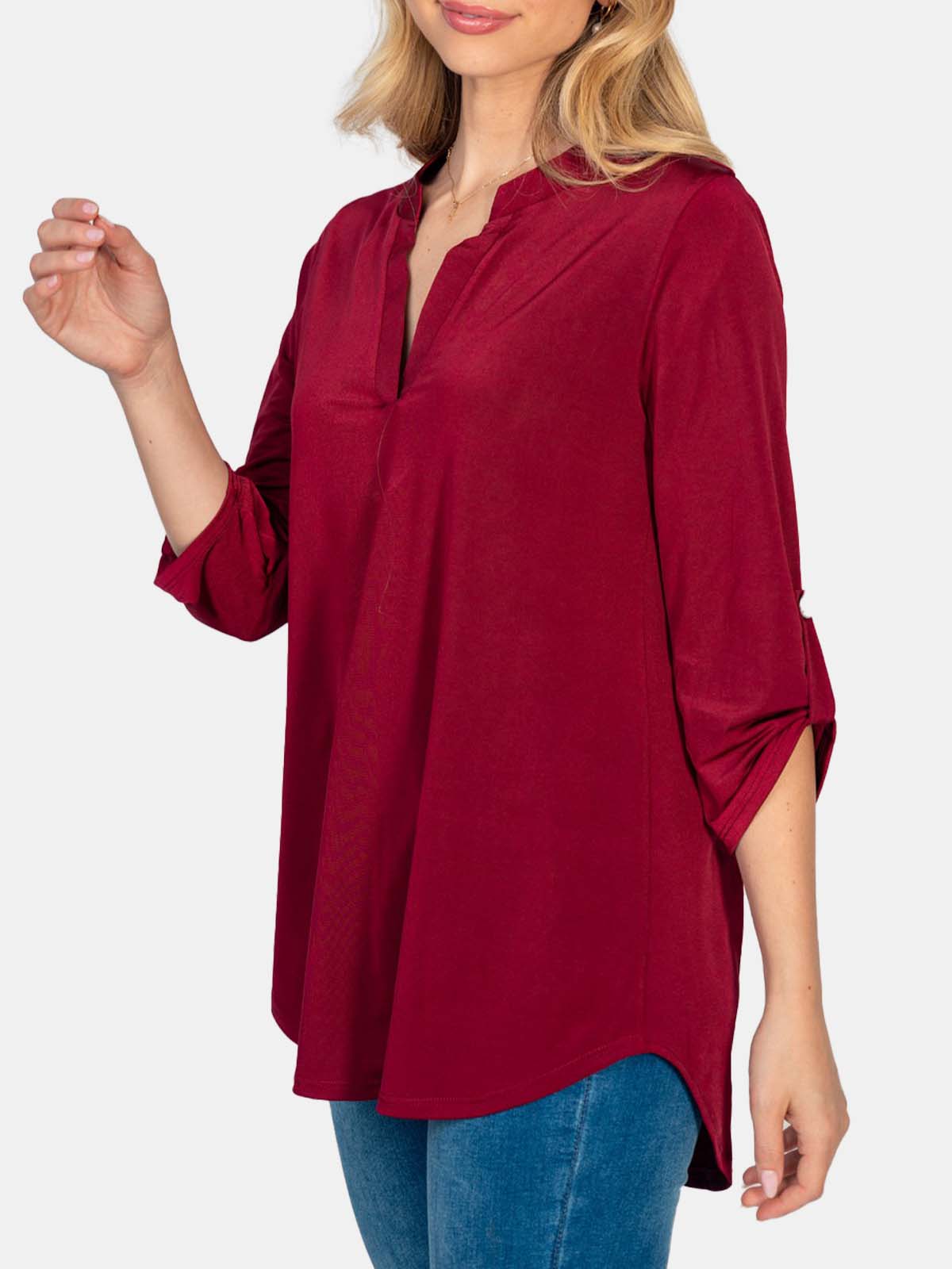 Three Quarter Sleeve Shiny Solid Knit Top