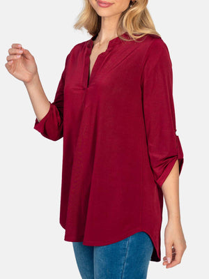 Three Quarter Sleeve Shiny Solid Knit Top