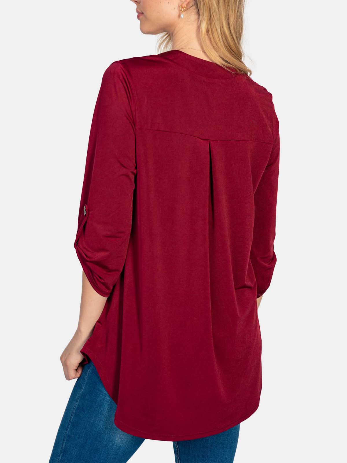 Three Quarter Sleeve Shiny Solid Knit Top