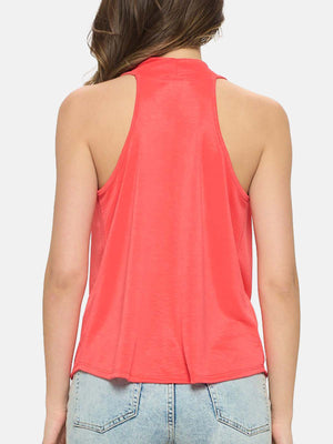 Sleeveless Drape Neckline Halter Style Knit Top