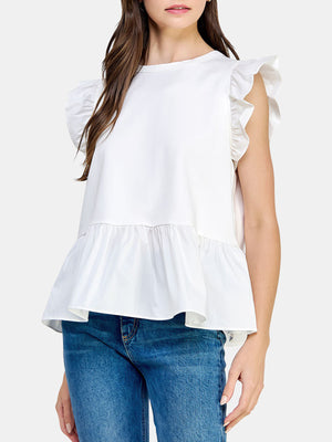 Poplin Contrast Knit Top