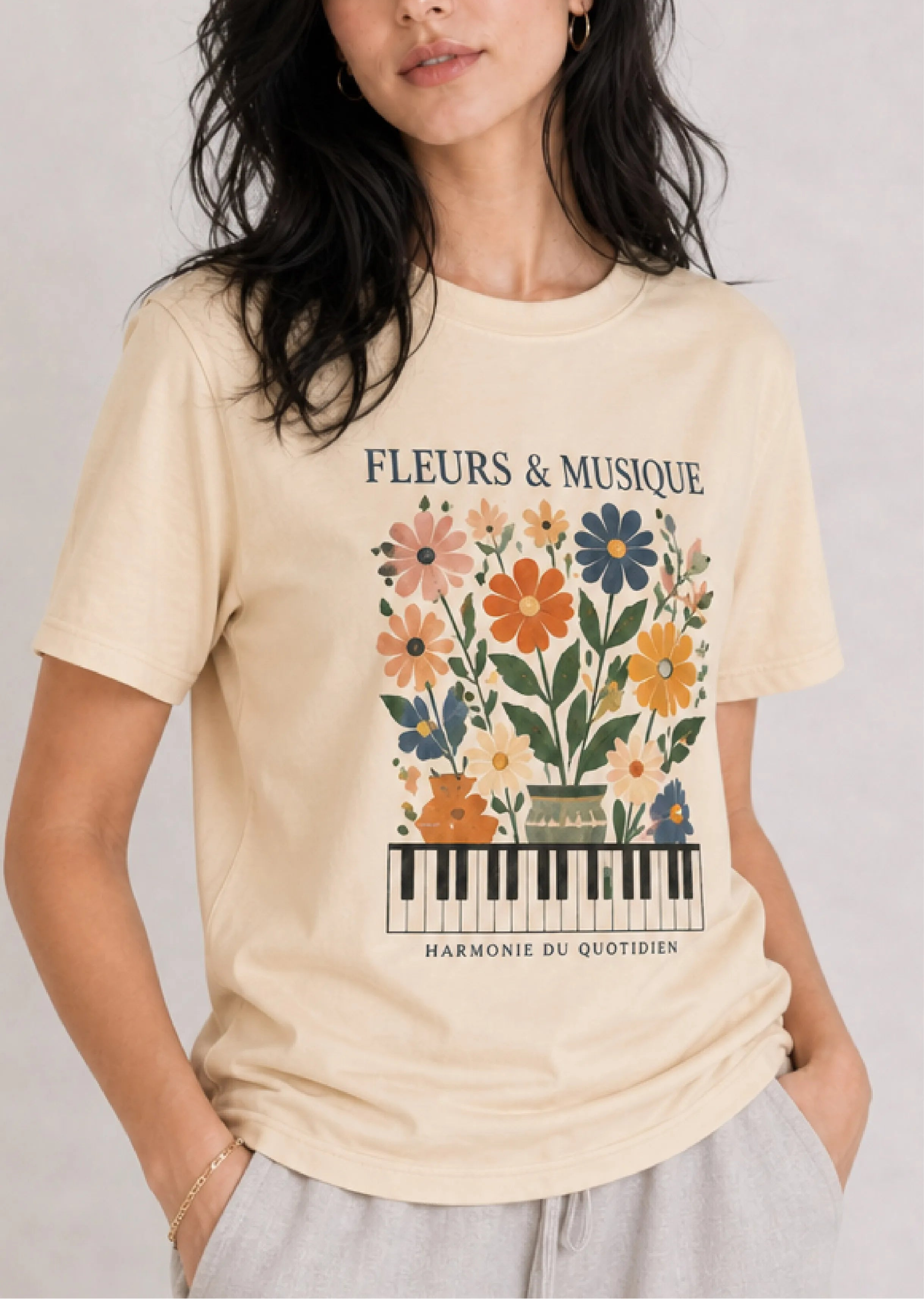 Fleurs & Musique Floral Piano Tee